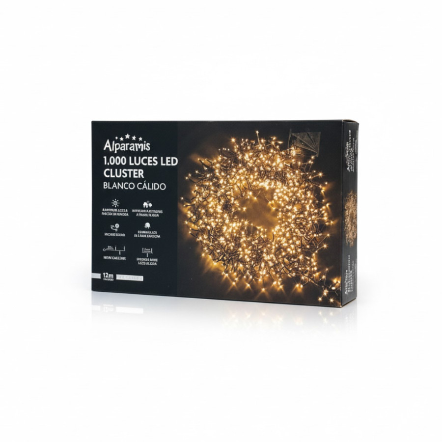 GUIRNALDA LED CLUSTER 1000 12 M 8 FUNCIONES LUCES CÁLIDAS ALPARAMIS