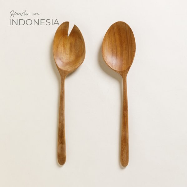 Set De Cubiertos Para Ensalada De Madera De Teca 30 Cm