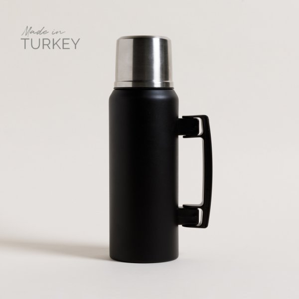[4111321] Termo Camping De Acero Inoxidable Negro Con Asa Abatible 1000 Ml