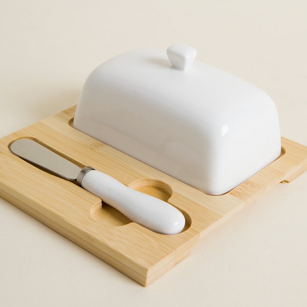 Mantequera con base de bamboo 16 x 15 cm