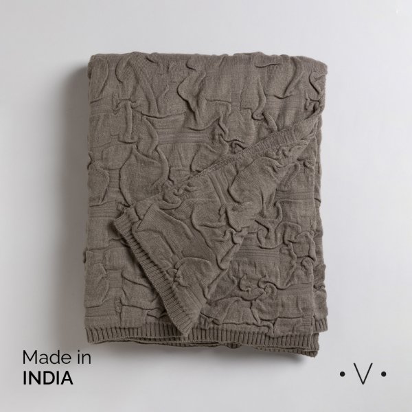 [4115077] Manta Relief Knit Olive 140X178 Cm Vassa Home