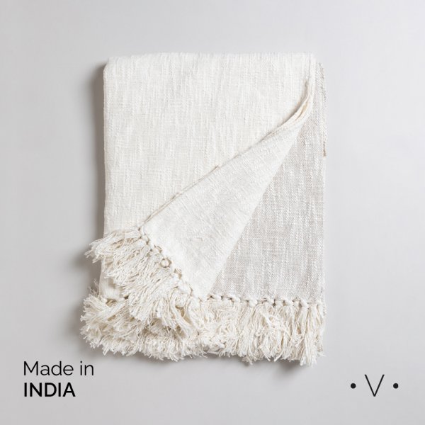 Manta Textured Woven Off White 140X178 Cm Vassa Home