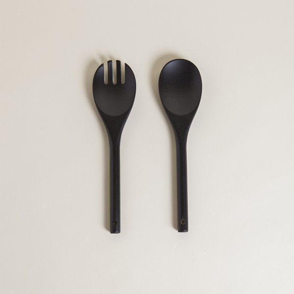 [4115172] Set De Cubiertos Para Ensalada De Madera De Acacia NEGRA 26 CM