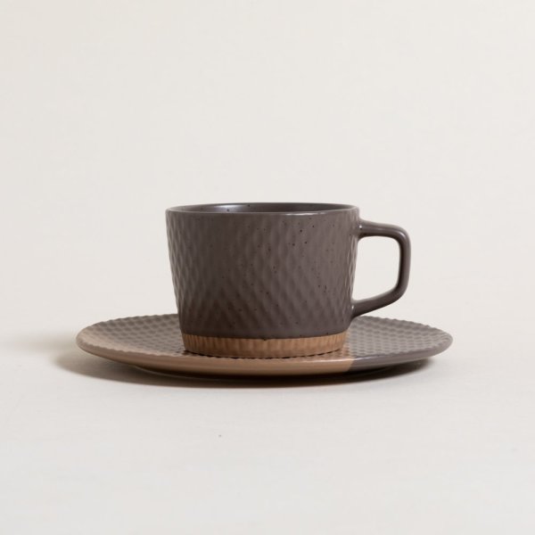 [4110022] Set De Taza Y Plato Gris Y Arena Panal 200 Ml