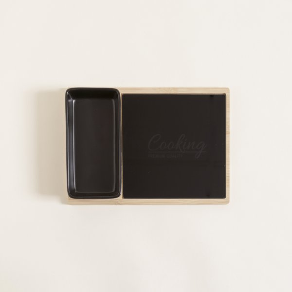 [4110057] Tabla De Quesos Bamboo Y Vidrio Negro Con Recipiente