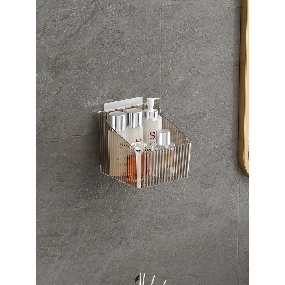 [256897] Canasto organizador rectangular rayado autoadhesivo 11x13x10,5cm fumé de plástico