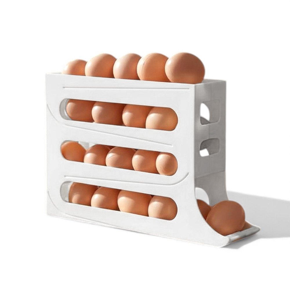 Huevera blanca de tres pisos para 30 huevos 29,5x19x6,5cm polipropileno