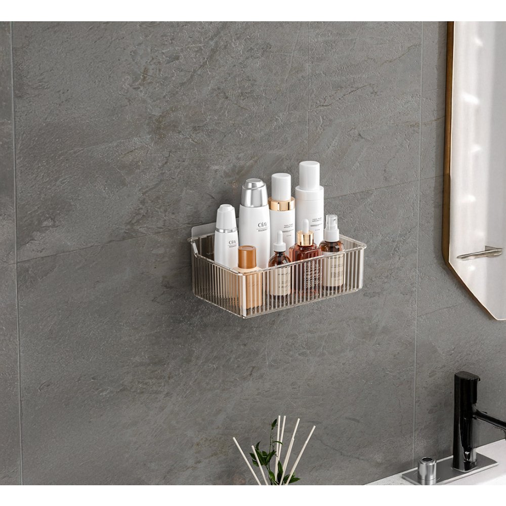 [256900] Canasto organizador rectangular rayado autoadhesivo 19x11,5x7,5cm fumé de plástico