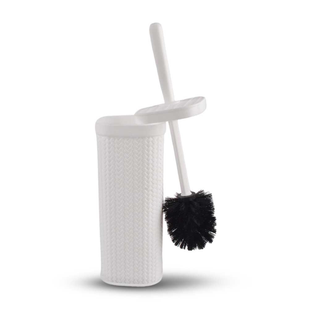 [256894] Cepillo de baño cuadrado blanco entrelazado con tapa 10,5x10,5x39cm de plástico