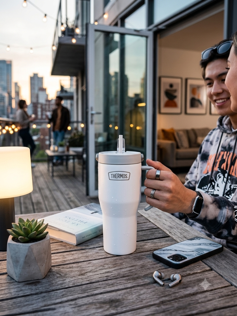 [15742] Taza Térmica con Asa Classic Thermos Blanco 850 ml