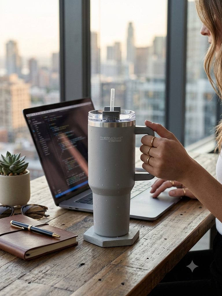 [15759] Vaso con Manija y Sorbete ThermoC Gris 1200 ml