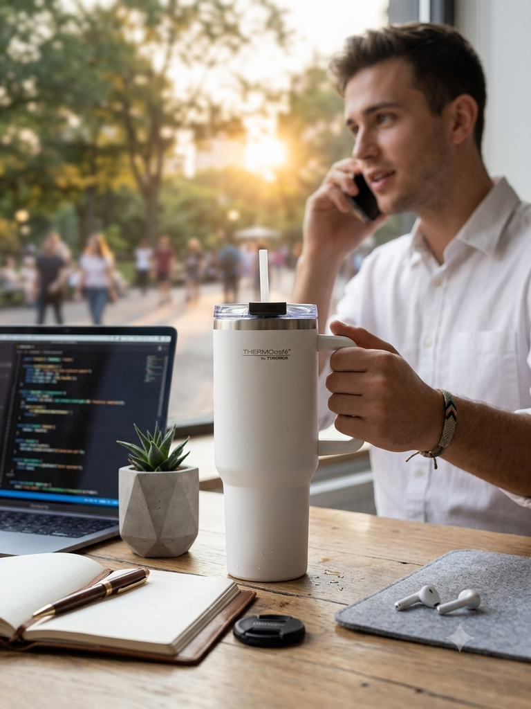 [15760] Vaso con Manija y Sorbete ThermoC Blanco 1200 ml