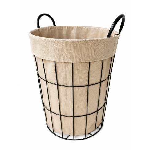 [256742] Cesto para ropa redondo de hierro con asas con tela simil arpillera natural 35x40cm polyester
