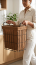 Cesto para ropa rectangular de hierro con asas con tela simil arpillera beige 35x27x40cm polyester