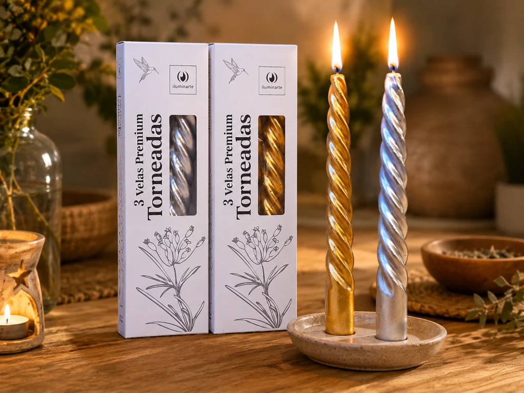 3 Velas Premuin Torneadas 20 Cm Plata