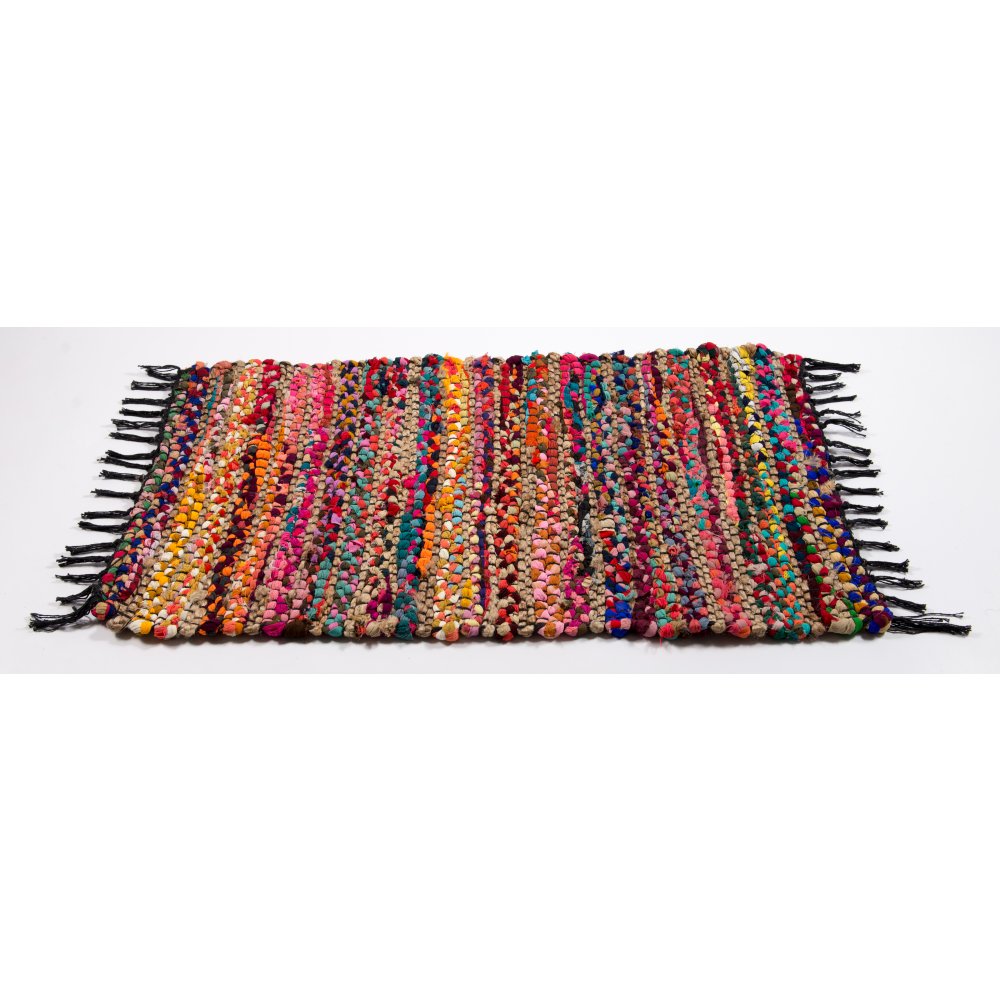 [380456] Alfombra Chindi 80 X 120 Cm Yute +Tela Multicolor