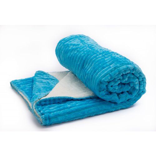 [380817] Manta Polar Rayada Turquesa Con Corderito 130 X 160