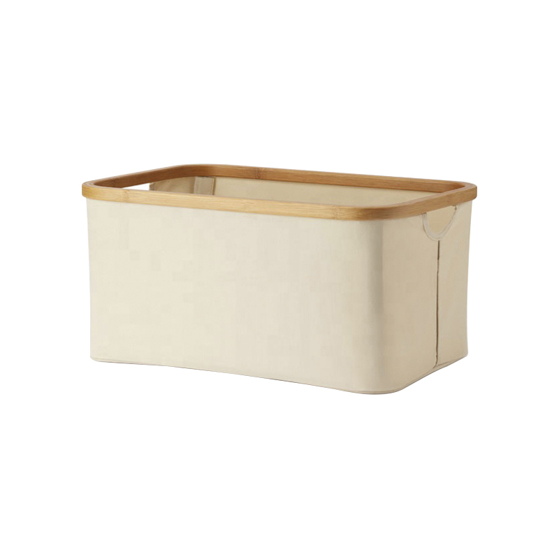 [390161] Cesto De Tela 38 X 26 X 16 Con Estructura De Bambu Rect. Beige