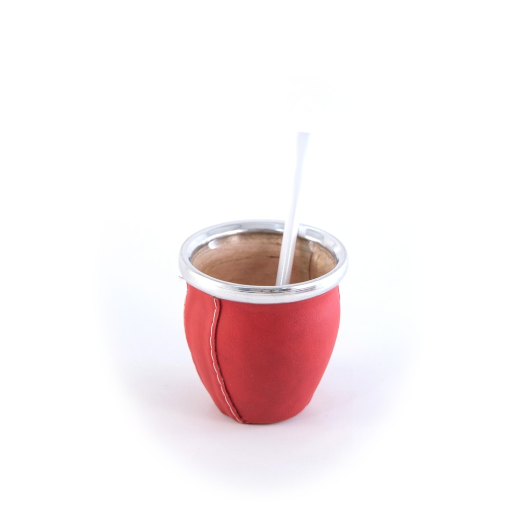 Mate Cristal C/Bombilla Forrado Ecocuero Rojo
