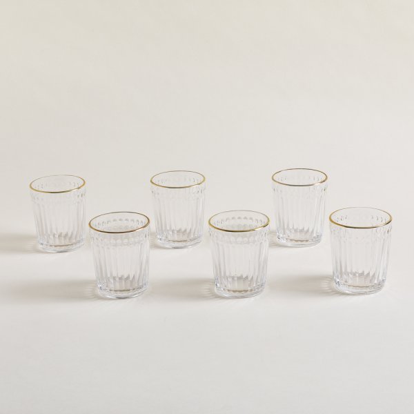 SET X 6 VASOS BAJOS DE VIDRIO TRANSPARENTE BORDE D