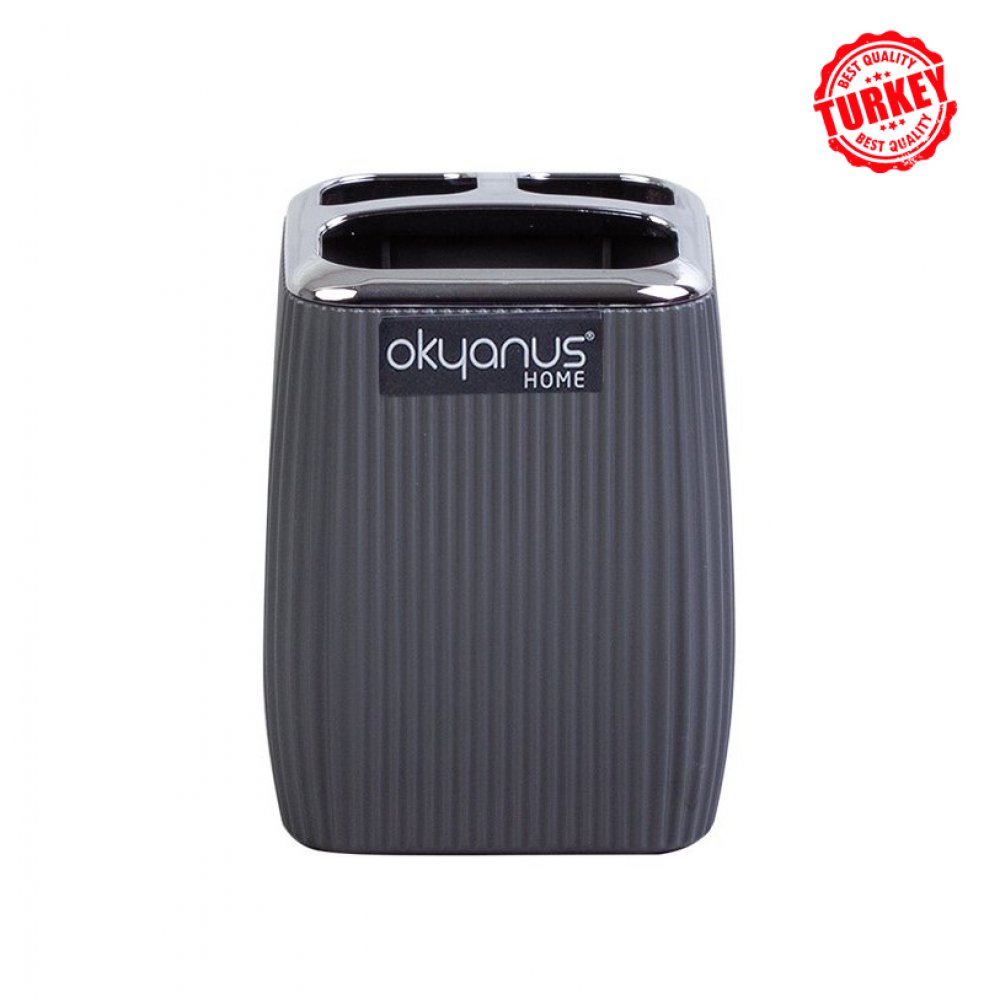 Vaso Porta Cepillo Rayado Gris