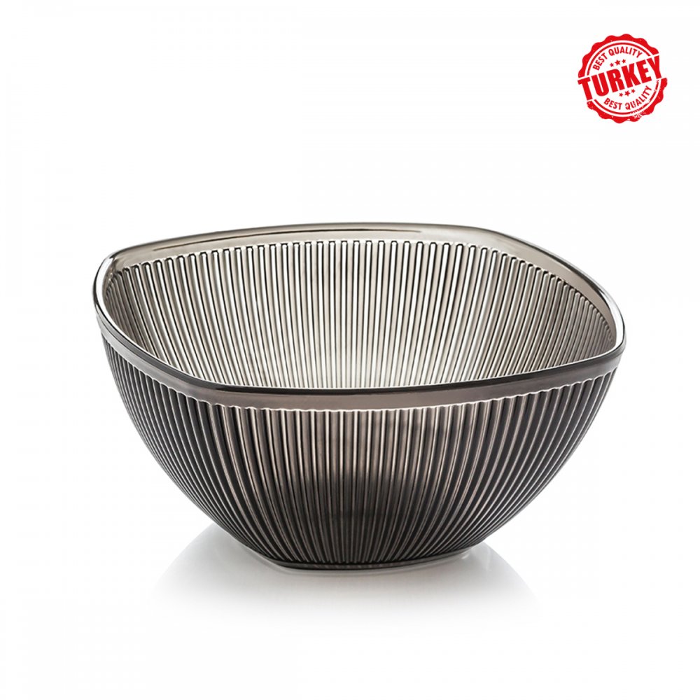 [256218] Ensaladera Cuadrada Rayada Acrilico Fume 400Ml