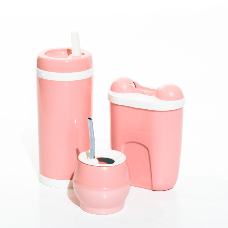 [31572] Kit Viajero Mate + Yerbera + Azucarera Salmon Pastel
