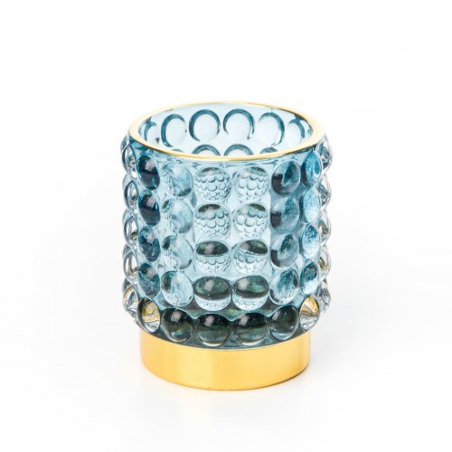 CANDELABRO AZUL BASE DORADA 7 X 8 CM