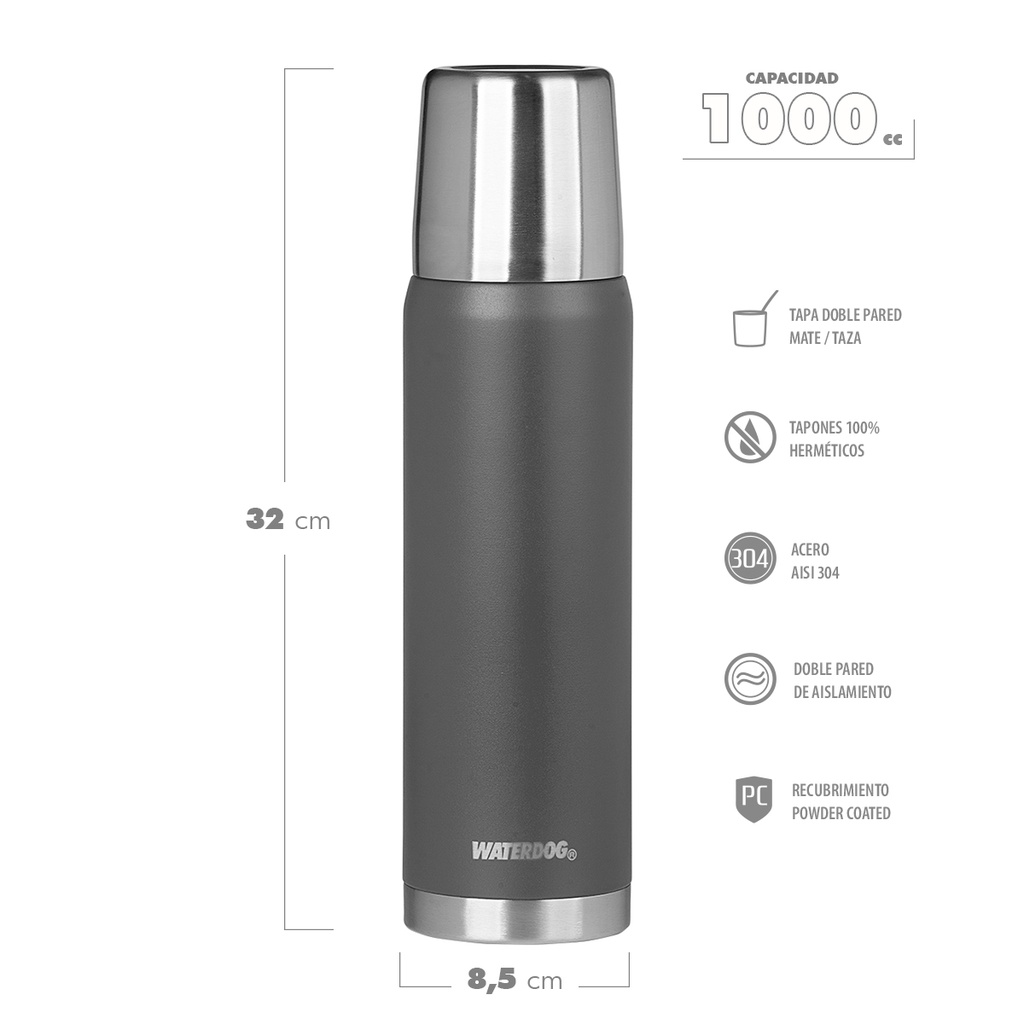 Termo Waterdog Obus 1 Lt Dark Grafito Acero