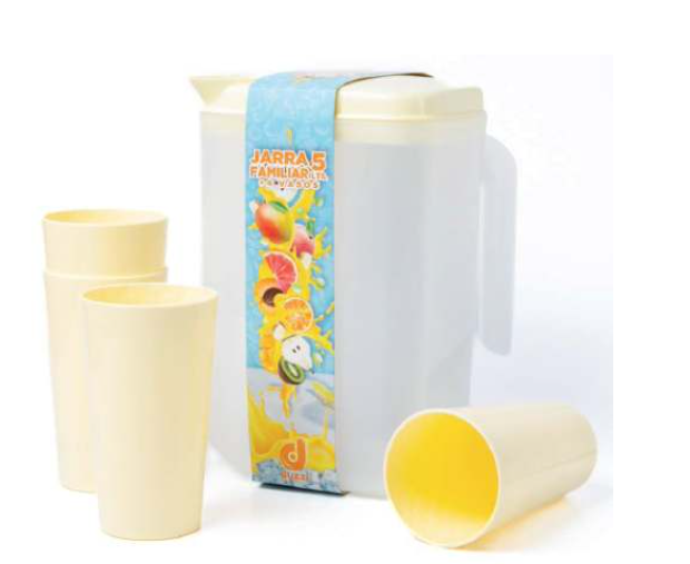Jarra Familiar 5 Litros  4 Vasos Amarillo