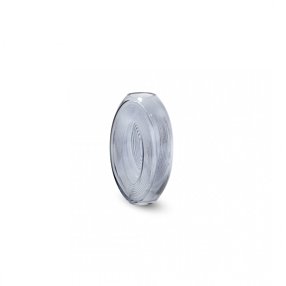 [256637] Florero Vidrio Gris Oval Con Lineas Alto