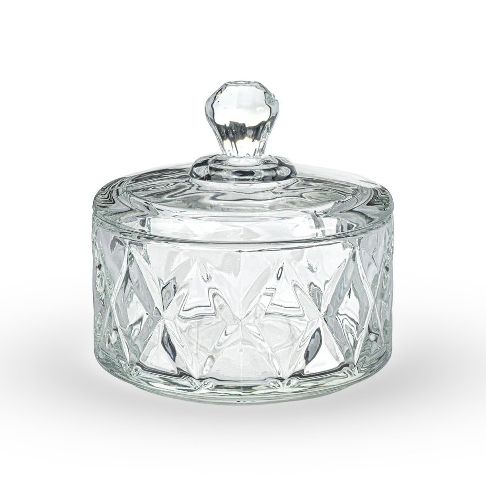 [2561195] Bombonera De Vidrio Labrado Con Rombos 10.3*10Cm