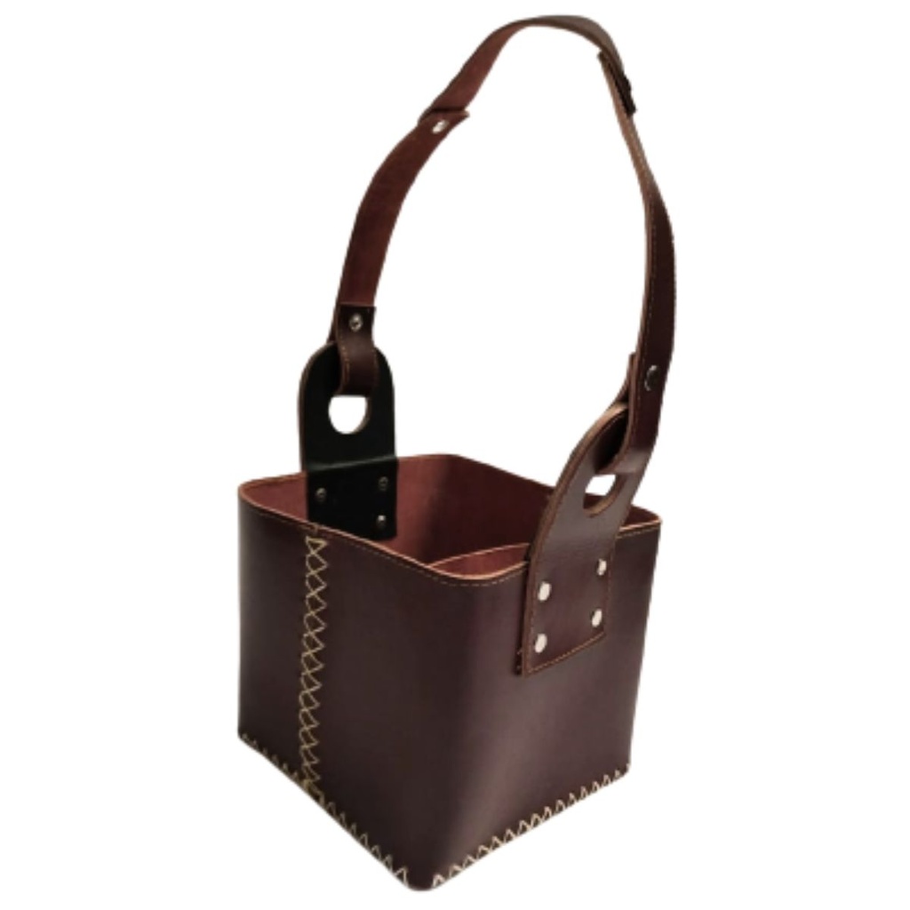 BOLSO MATERO CANASTA CUERO MARRON