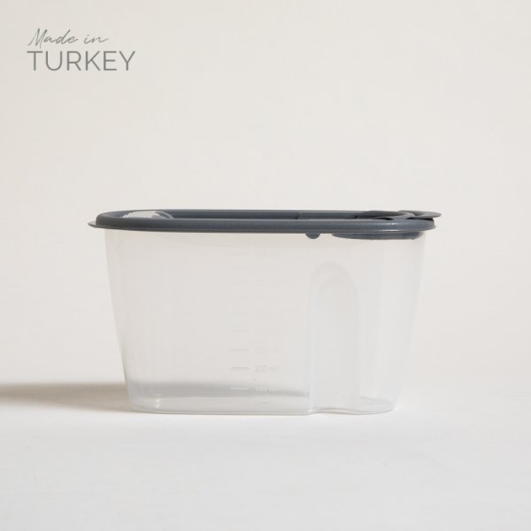 [4110899] Recipiente Vertical Medidor Transparente Con Tapa Gris 1000 Ml