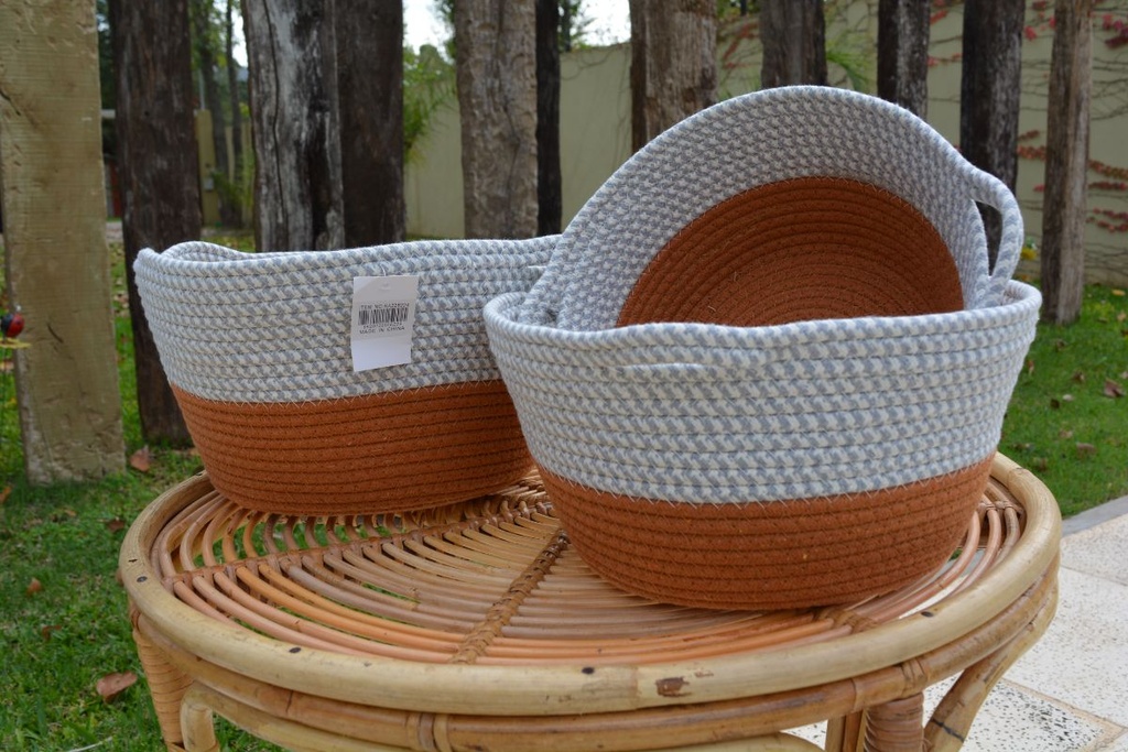 [458579] Canasta De Algodon Combinado Gris Blanco L