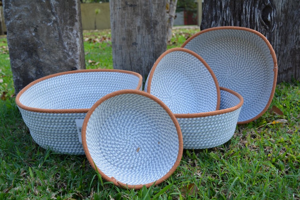 [458585] Canasta De Algodon Blanco/ Gris M 27 X 10 Cm