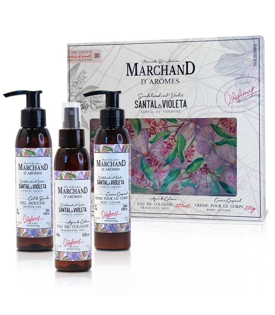 COFFRET SPECIAL TRÍO TOILETT MARCHAND D AROMES SANTAL Y VIOLETA