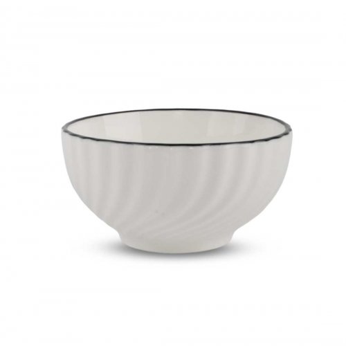 SET X6 BOWLS BLANCO RAYAS ONDEADAS CON BORDE NEGRO 12,6CM