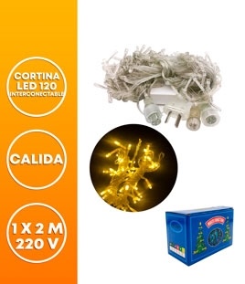 CORTINA LED 120 LUCES 1 X 2 M INTERCONECTABLE CALIDA 220V