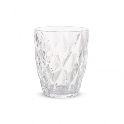 SET X6 VASOS BAJOS CON ROMBOS 350ML VIDRIO TRANSPARENTE 8X10CM