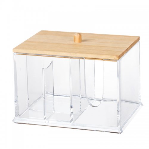 [256271] Caja Rectangular Con Tapa De Bambo Con 4 Divisiones De 14X10X10Cm De Acrílico