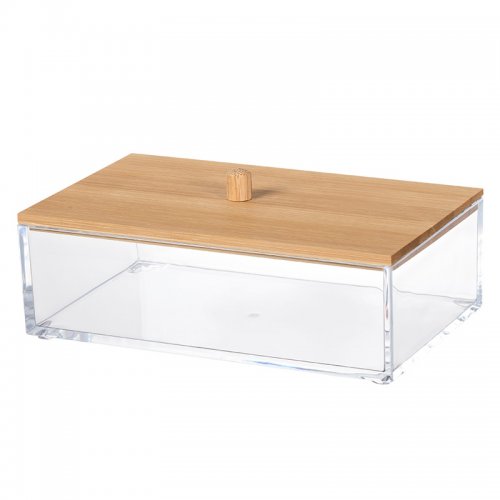 [256313] Caja Rectangular Con Tapa De Bambo De 9.6X26.6X5Cm De Acrílico