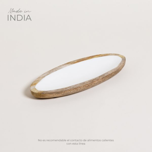 Bandeja Oval Madera Esmaltada Saha 30X12,5 Cm