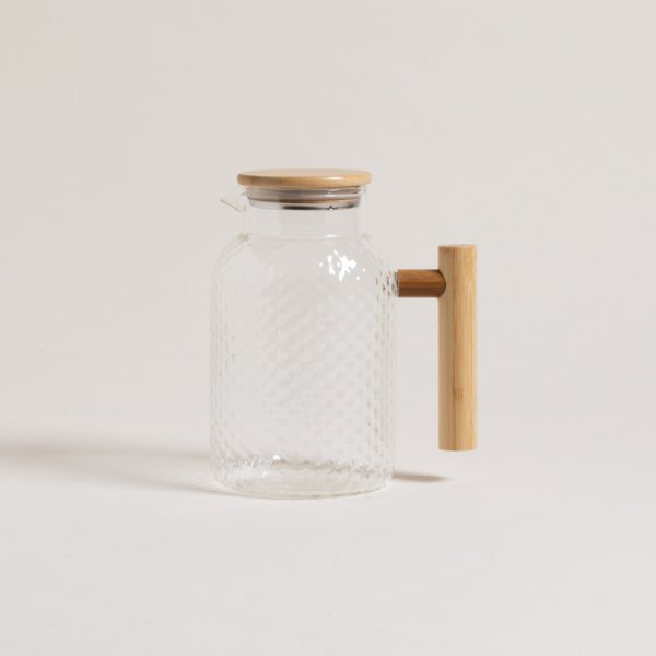 [411171] Jarra De Vidrio Con Manija De Bambu 1500 Ml