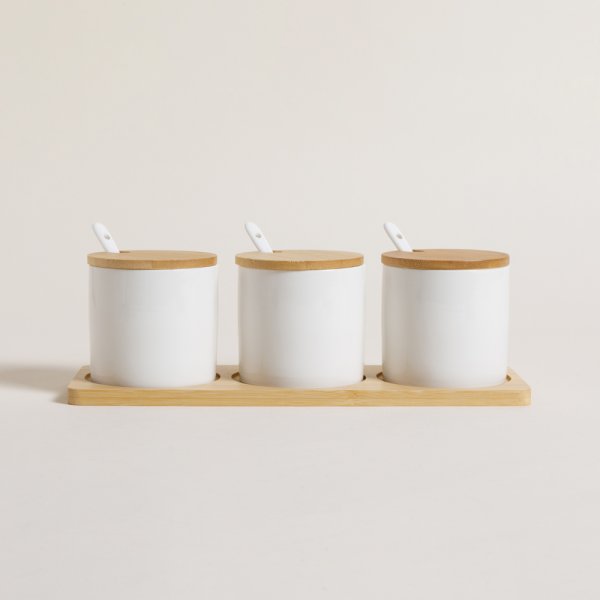 Set De 3 Recipientes Tokio White Con Base 28,5X9 C