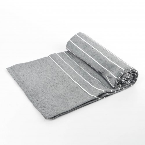 [380171] Cubrecama 150 X 225 Cm Gris Con Rayas Blancas