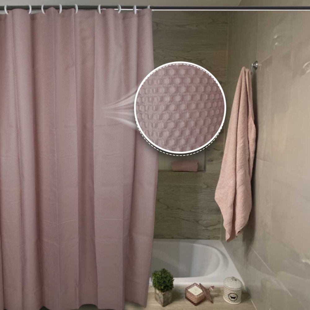 CORTINA DE BAÑO 180 X 180 CM TRAMADO PUNTOS VIOLETA