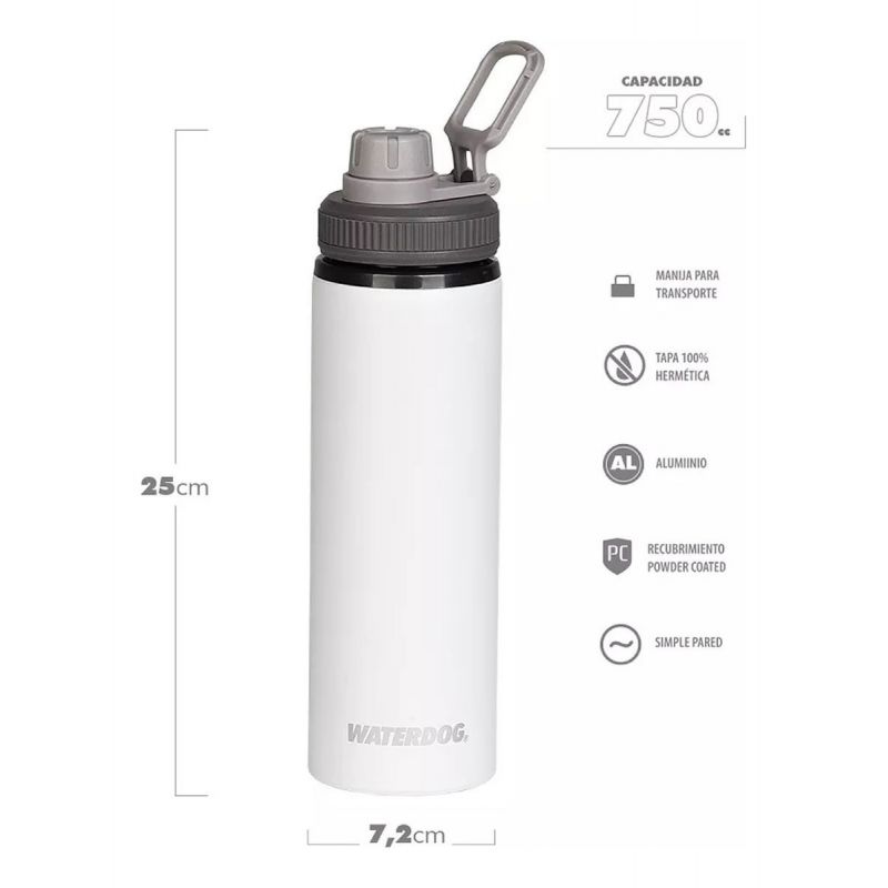 BOTELLA DEPORTIVA ALUMINIO 750 CC BLANCO WATERDOG