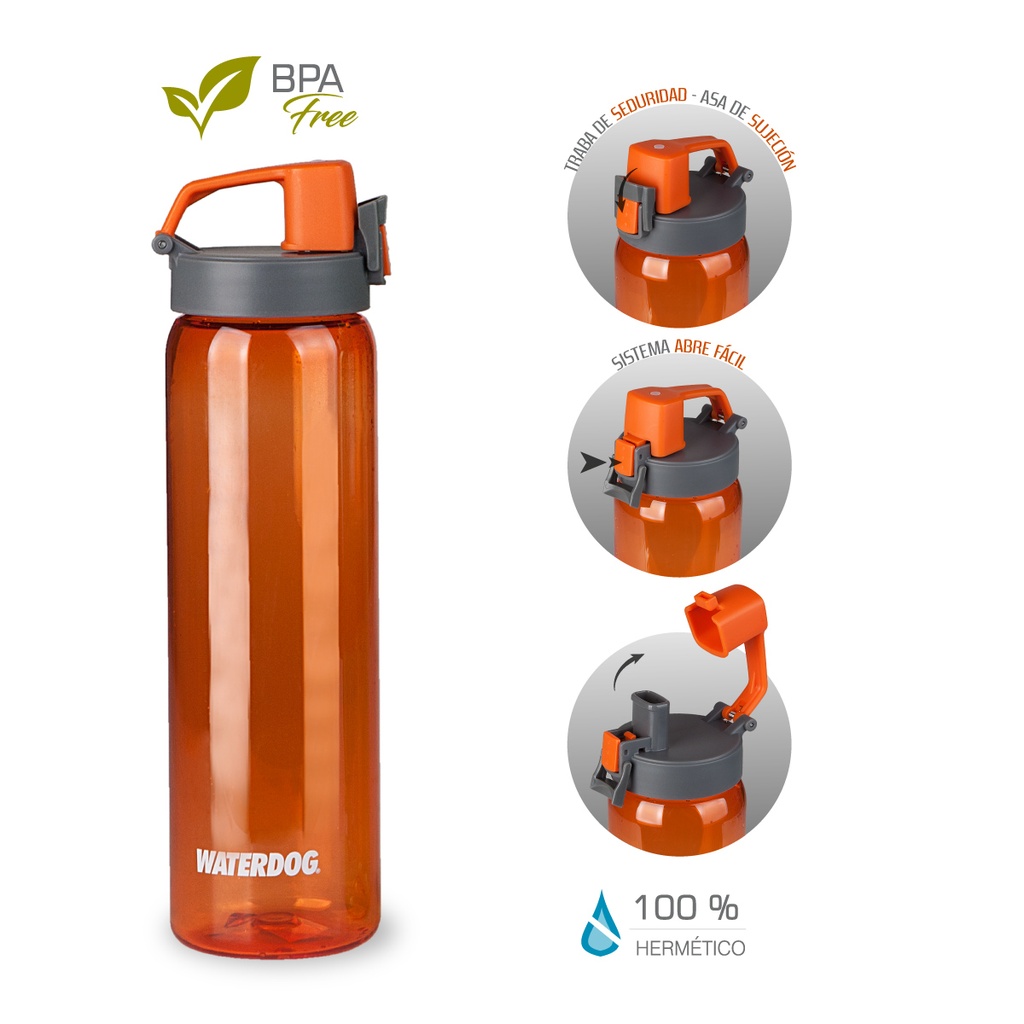 BOTELLA DEPORTIVA TRITAN 800 CC NARANJA WATERDOG