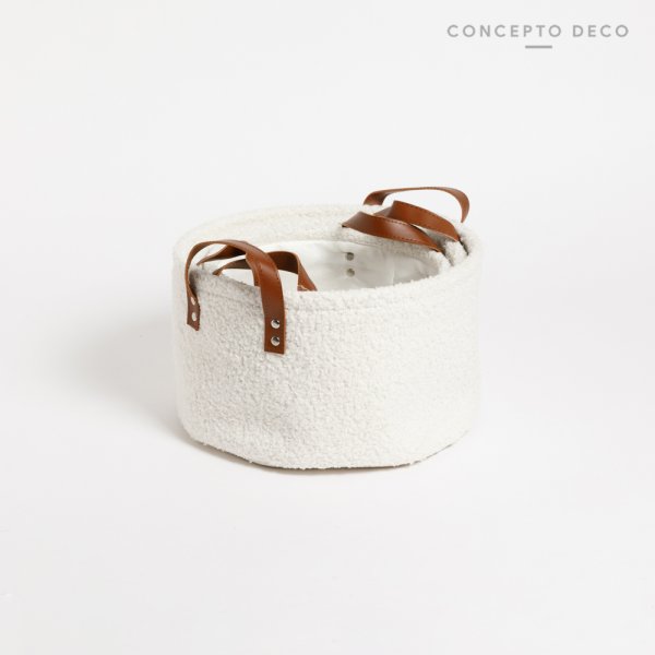 Canasto Boucle Blanco Redondo S 24 X 15 cm